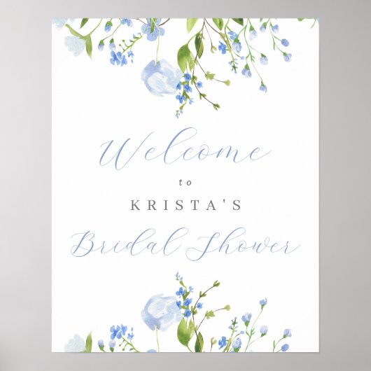 Light Blue Floral Vrijgezellenfeest Welcome Poster (Voorkant)