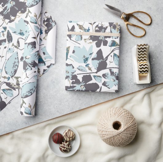 Light Blue Floral Waterverf Clematis Vine Cadeaupapier (Crafts)