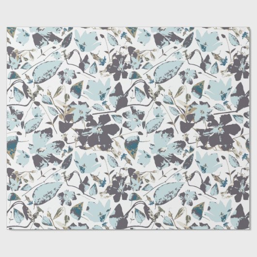 Light Blue Floral Waterverf Clematis Vine Cadeaupapier (Vlak)