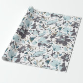 Light Blue Floral Waterverf Clematis Vine Cadeaupapier (Uitgerold)