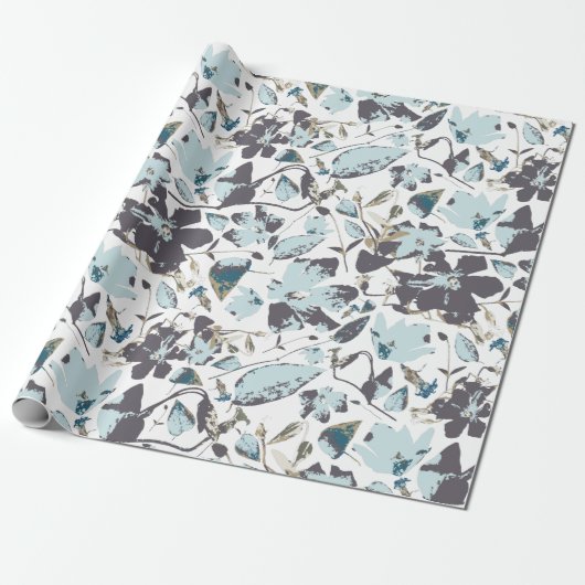 Light Blue Floral Waterverf Clematis Vine Cadeaupapier (Uitgerold)