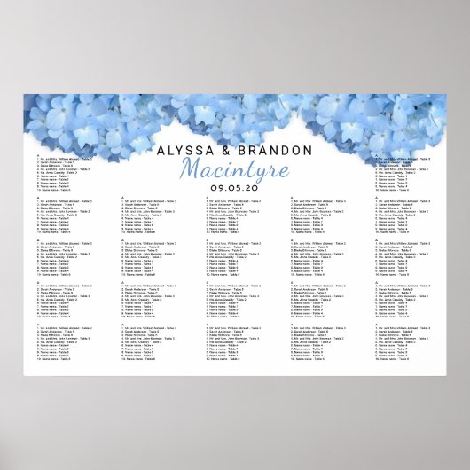 Light Blue Floral Wedding Reception-kaart Poster (Voorkant)