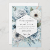 Light Blue Floral Whimsical Wedding Kaart (Voorkant / Achterkant)