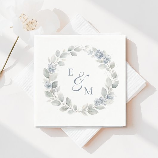 Light Blue Floral Wreath Wedding Napkin Servet
