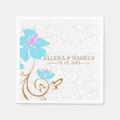 Light Blue Flower And White Damasks Paper Napkins Servet (Voorkant)