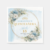 Light Blue Flowers Greenery 15th Birthday Napkins Servet (Voorkant)