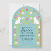 Light Blue Folk Art Easter Brunch Arch Invitation Kaart (Voorkant)