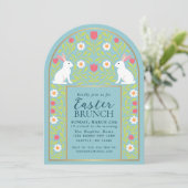 Light Blue Folk Art Easter Brunch Arch Invitation Kaart (Staand voorkant)