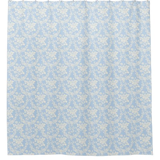 Light Blue French Country Roos Pattern Douchegordijn (Voorkant)