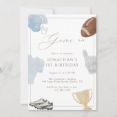 Light blue Game On Football Birthday Kaart (Voorkant)