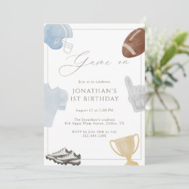 Light blue Game On Football Birthday Kaart