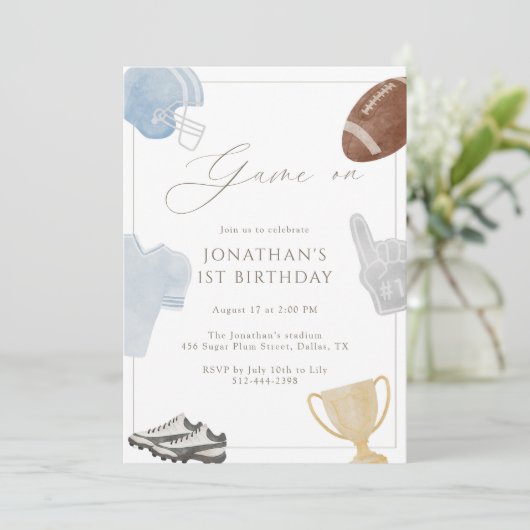 Light blue Game On Football Birthday Kaart (Staand voorkant)