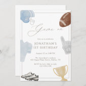 Light blue Game On Football Birthday Kaart (Voorkant / Achterkant)