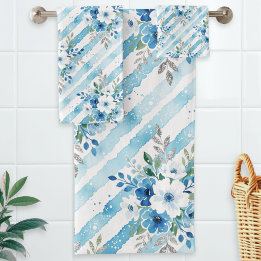 Light Blue Geometric Coastal Spa Bathroom Decor Bad Handdoek