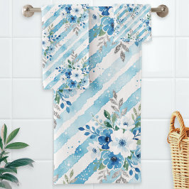 Light Blue Geometric Coastal Spa Bathroom Decor Bad Handdoek