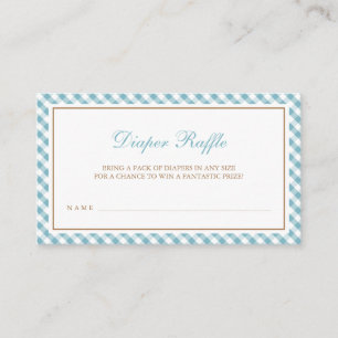 Light Blue Gingham Boy Baby shower Diaper Raffle Informatiekaartje
