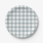 Light Blue Gingham Patroon Papieren Bordje (Voorkant)