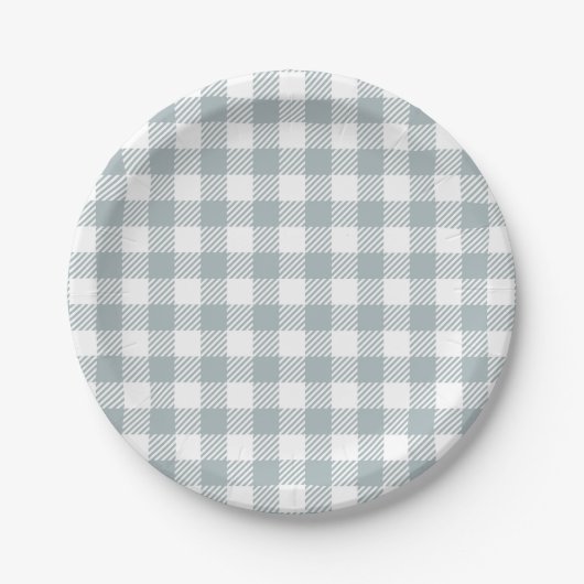 Light Blue Gingham Patroon Papieren Bordje (Voorkant)