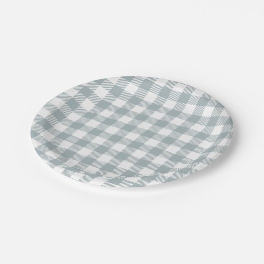 Light Blue Gingham Patroon Papieren Bordje (Gekanteld)