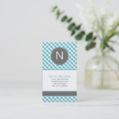 Light Blue Gingham Pattern Monogramed Visitekaartje (Staand voorkant)