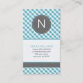 Light Blue Gingham Pattern Monogramed Visitekaartje (Voorkant)
