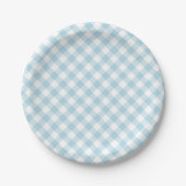 Light Blue Gingham Pset Patroon Papieren Bordje (Voorkant)