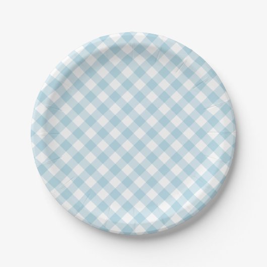 Light Blue Gingham Pset Patroon Papieren Bordje (Voorkant)