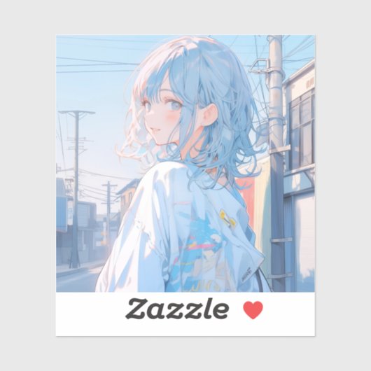 Light blue girl | 東京娘 GenerartiveAI シール Sticker (Vel)