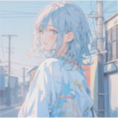 Light blue girl | 東京娘 GenerartiveAI シール Sticker (Voorkant)