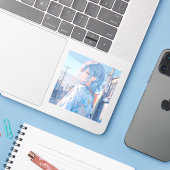 Light blue girl | 東京娘 GenerartiveAI シール Sticker (Laptop met iPhone)