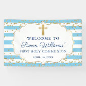 Light Blue Glitter First Heilige Communie Spandoek (Horizontaal)