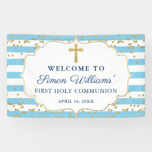 Light Blue Glitter First Heilige Communie Spandoek