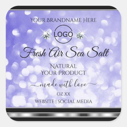 Light Blue Glitter Product Labels Diamonds Logo (Voorkant)