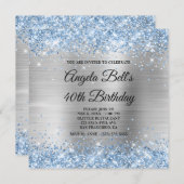 Light Blue Glitter Silver Shimmer Folie Monogram Kaart (Voorkant / Achterkant)