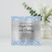 Light Blue Glitter Silver Shimmer Folie Monogram Kaart (Staand voorkant)