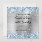 Light Blue Glitter Silver Shimmer Folie Monogram Kaart (Voorkant)