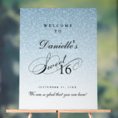Light Blue Glitter Sweet 16 Personalized Welcome Acryl Bord (Neutraal)