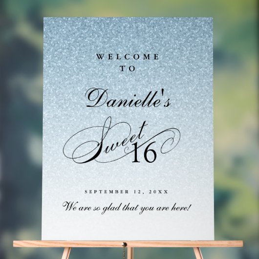 Light Blue Glitter Sweet 16 Personalized Welcome Acryl Bord (Neutraal)
