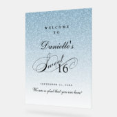 Light Blue Glitter Sweet 16 Personalized Welcome Acryl Bord (Hoek)