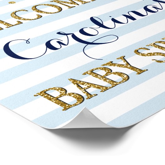 Light Blue Gold Boy Baby Sprinkle Welcome Sign Poster (Hoek)
