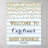 Light Blue Gold Boy Baby Sprinkle Welcome Sign Poster (Voorkant)