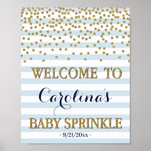 Light Blue Gold Boy Baby Sprinkle Welcome Sign Poster (Voorkant)