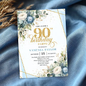 Light blue gold brushed glitter 90th birthday  kaart