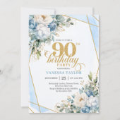 Light blue gold brushed glitter 90th birthday  kaart (Voorkant)