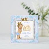 Light Blue Gold Crown Prince Baby shower Blonde Kaart (Staand voorkant)