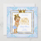 Light Blue Gold Crown Prince Baby shower Blonde Kaart (Voorkant)