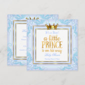 Light Blue Gold Crown Prince Baby shower Boy Kaart (Voorkant / Achterkant)