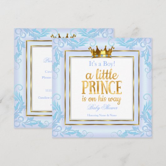 Light Blue Gold Crown Prince Baby shower Boy Kaart (Voorkant / Achterkant)