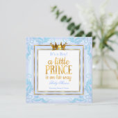 Light Blue Gold Crown Prince Baby shower Boy Kaart (Staand voorkant)