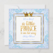 Light Blue Gold Crown Prince Baby shower Boy Kaart (Voorkant)